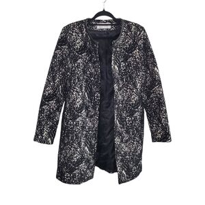 T Tahari Women's Black & White Knit Tweed Midweight Snap-Up Dressy Coat Size L